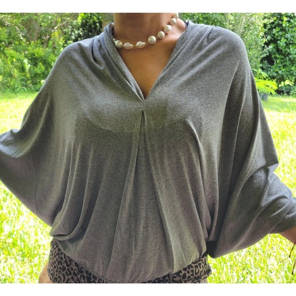 Ramy Brook Top Women's One Size Fits All Metallic Dolman Fabric Silver New